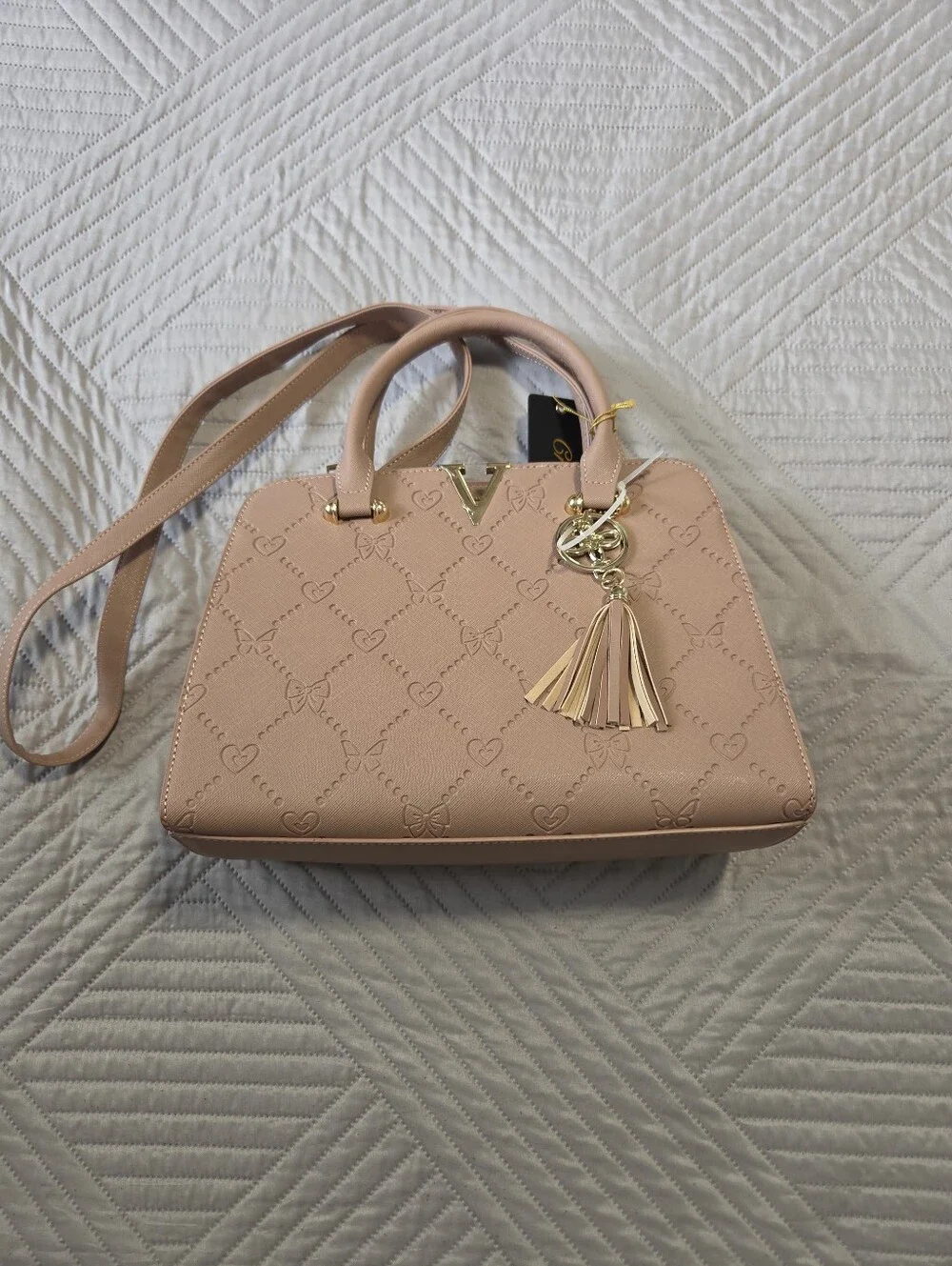 Women's Blush Pink Satchel Handbag with Tassel Charm